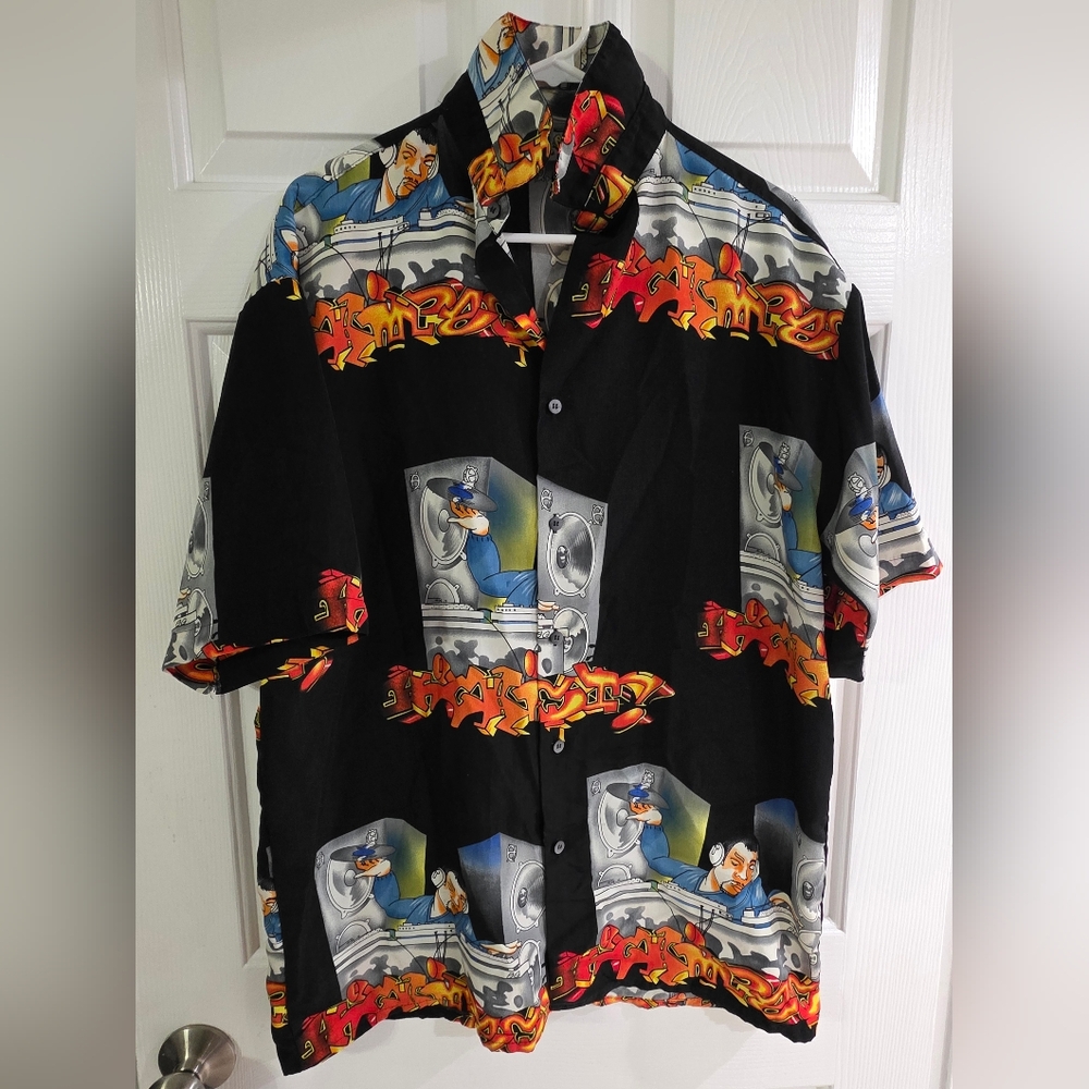 UP ROS Black and Red Casual Button Down Shirt with Unique Pattern
